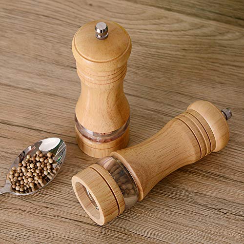 Haomacro Wood Salt and Pepper Grinder Set, Manual Mills with Acrylic Window, Adjustable Ceramic Grinding - 6.5inch, 2 Pack