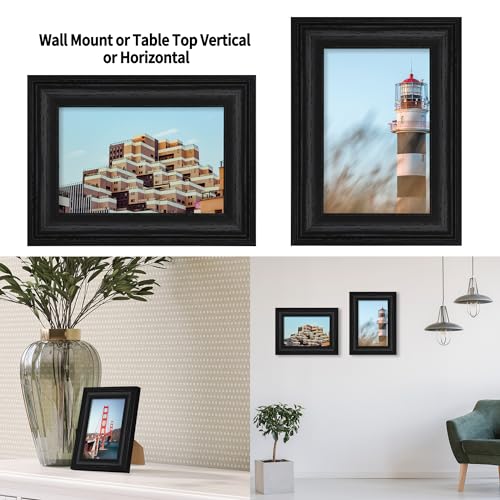 iRahmen 4x6 Picture Frame Set of 4, Rustic Picture Frames with HD Glass, Display Pictures 4 x 6 Without Mat, Wood Farmhouse Style Frames for Desktop Display and Wall Mounting
