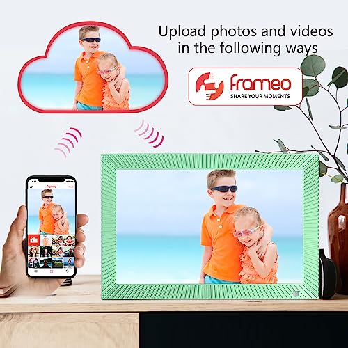 Frameo 32GB Digital Photo Frame 10.1 inch Digital Picture Frame Share Videos and Photos Instantly by Frameo App 1280X800 IPS Touch Screen Wall Mountable, Auto-Rotate,Motion Sensors(Green)