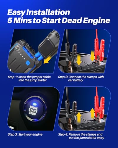 AUTOONE Car Battery Jump Starter, 2500A Peak Current Jump Start Battery Pack for Car Up to 8.0L Gas and 7.0L Diesel Engine Jump Box with USB Output and LED Light