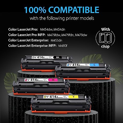 Smart Ink Compatible Toner Cartridge Replacement for HP 414A 414 A with Built-in Chip (4 Pack) to use with Color Laserjet Pro MFP M479fdw M479fdn M479fdw M454dw M454dn (Black Cyan Magenta Yellow)