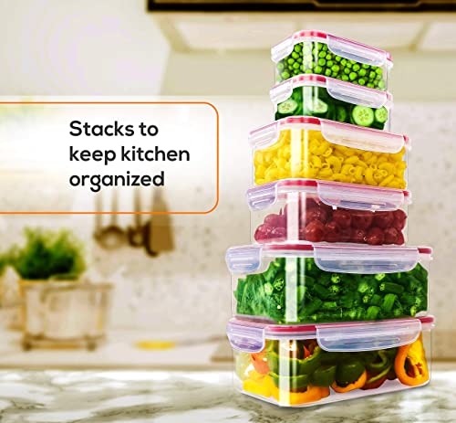 Utopia Kitchen Plastic Food Storage Container Set with Airtight Lids - 12 Pieces (6 Containers & 6 Snap Lids)- Reusable & Leftover Lunch Boxes - Leak Proof