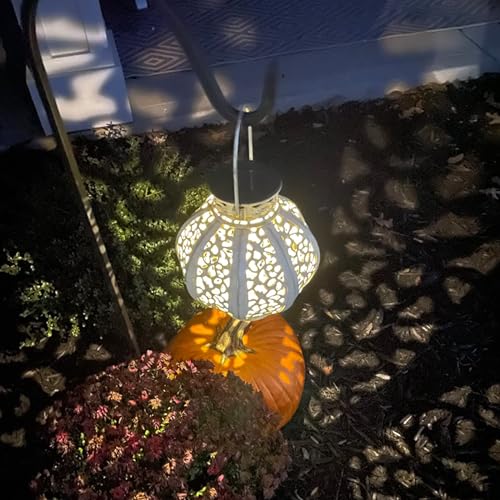MAGGIFT 2 Pack Hanging Solar Lights Outdoor Solar Lights Retro Hanging Solar Lantern with Handle, 6 Lumens, Beige White