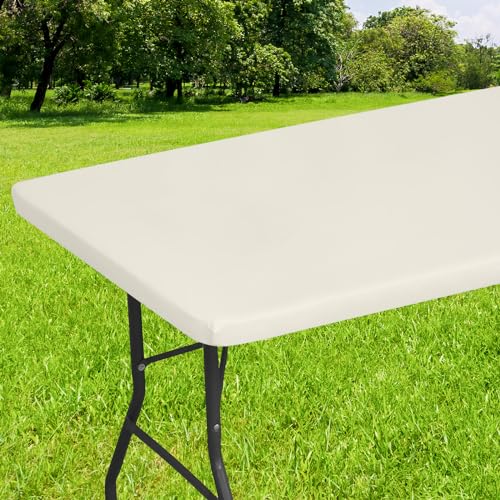 Smiry Rectangle Tablecloth, Elastic Fitted Flannel Backed Vinyl Tablecloths for 5ft Folding Tables, Waterproof Wipeable Table Covers for Indoor, Outdoor, Picnic and Camping (White, 30"x60")