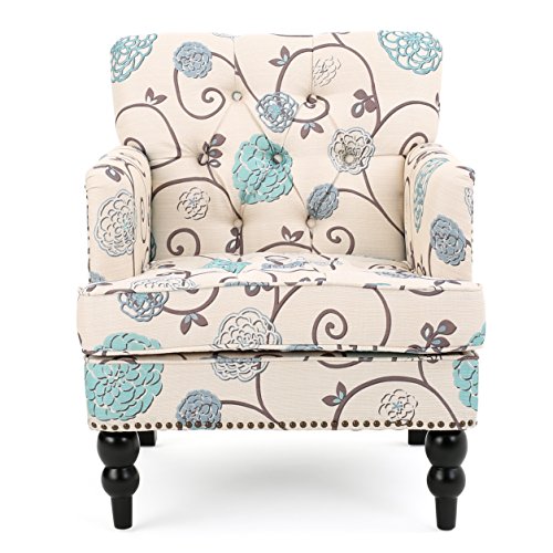 Christopher Knight Home Harrison Fabric Tufted Club Chair, White / Blue (29.5"D x 28"W x 33.5"H)
