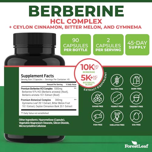 Berberine Supplement 1300mg per Serving- 97% Tested Ultra High Potency Berberine HCl with Ceylon Cinnamon, Bitter Melon & Gymnema, 10:1 Extract Berberis Supplements, Weight Management, 90 Veggie Caps