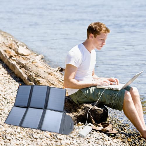 [Upgraded] FlexSolar 60W Portable Solar Panels Chargers QC3.0 USB-A USB-C DC5521 8mm Output Foldable IP65 Waterproof Power Emergency Camping for Small Power Station Generator Tablets Battery Packs