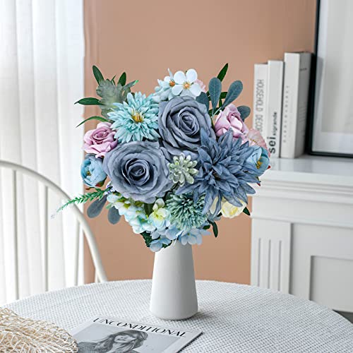 AmyHomie Fuchsia Pink Artificial Flowers Combo Silk Mix Peony Rose Fake Flowers w/Stem for DIY Wedding Bouquets Centerpieces Arrangements Table Fall Decor Party Bridal Baby Shower Home Decorations