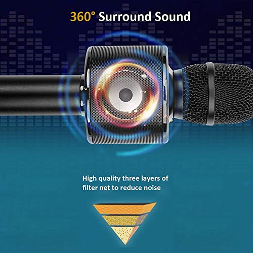 BONAOK Wireless Bluetooth Karaoke Microphone,3-in-1 Portable Handheld Mic Speaker for All Smartphones,Gifts for Kids Adults All Age Q37(Silver)