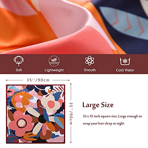 vimate Floral Silk Scarf, Womans 2 Pieces 35 X 35 Inches Printing Satin Hair Scarves for Head Wrap at Night (2 Pack-K)