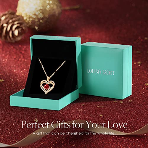 LOUISA SECRET Love Heart Birthstone Necklaces for Women 925 Sterling Silver Christmas's Day Gifts for Women Her Wife Girlfriend Mother Rose Gold Diamond Jewelry Anniversary Birthday Gifts