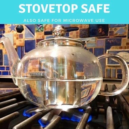 Glass Teapot Stovetop Safe - Stainless Steel Infuser - Blooming and Loose Leaf Tea Pot - Large Capacity 1200ml/40oz by Nest Above