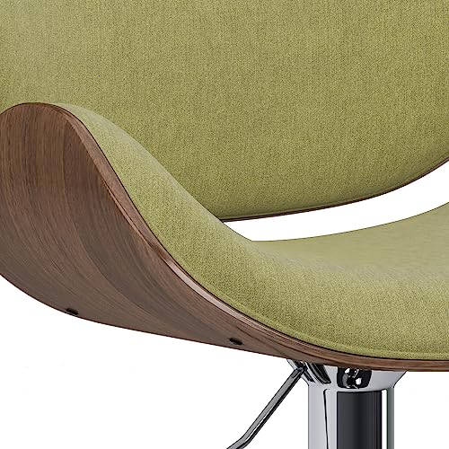 SIMPLIHOME Marana 33 Inch Wide Mid Century Modern Bentwood Adjustable Height Gas Lift Bar Stool in Acid Green Polyester Linen Fabric, for The Dining Room and Kitchen