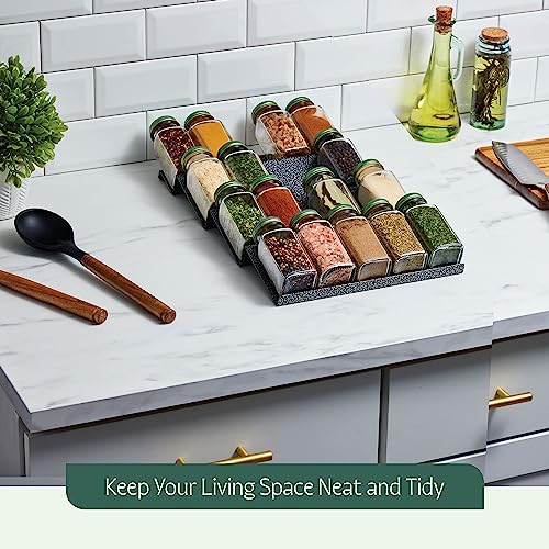 Metal Spice Drawer Organizer (10-1/4" Spice Rack - Expandable) Spice Rack for Drawer Organizer for Cabinet and Drawer with Inclined Racks for Easy Reach Seasoning Organizer No Tools Required
