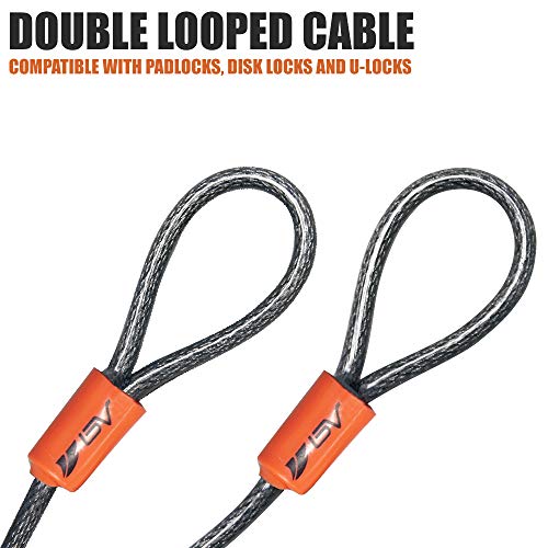 BV 2.5FT Bike Lock Cable with Loops - 5mm (3/16 Inch) Cut-Resistant Braided Steel Cable - Versatile & Weatherproof - Small Security Cable Lock, Security Chain for Padlock, Chain Lock, Wire Lock