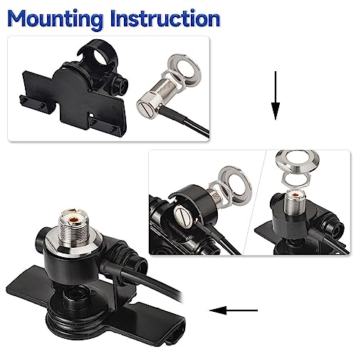 Bingfu Vehicle Mobile Ham Radio Antenna VHF UHF 136-174MHz 400-470MHz Car Truck Amateur Two Way Radio Antenna with Lip Mount Fixed Bracket PL259 Male 5m 16.5 feet RG58 Cable