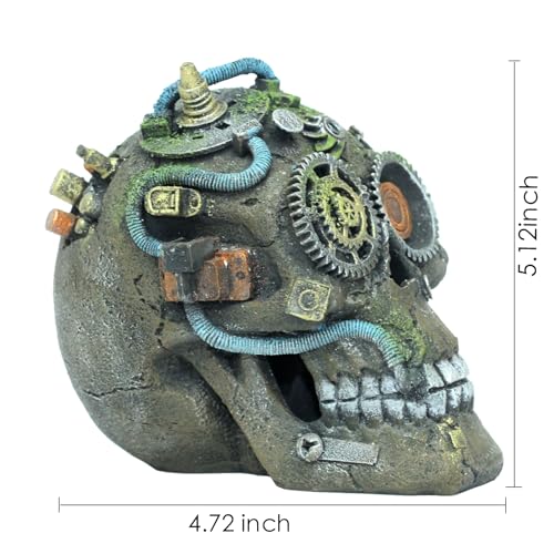 RVQIGYP Aquarium Decoration Creative Fish Tank Decoration Machine Skeleton Decoration Fish and Shrimp Dodge House Beta Fish Tank Decoration Halloween Skeleton (Mechanical Skull)