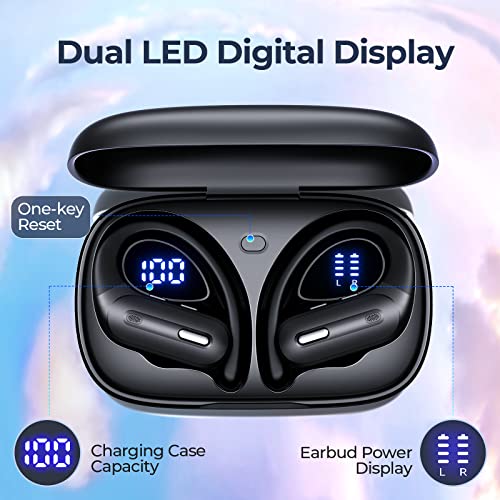 OFNEX Wireless Earbuds Bluetooth 5.3 Headphones 90 Hrs Playtime Earbuds with Wireless Charging Case Over-Ear Sports Earphones Waterproof Deep Bass Headset, Black