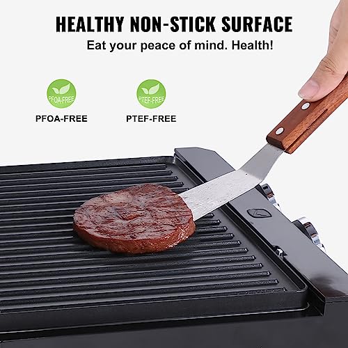 VEVOR Electric Contact Grills, 1500W Indoor Countertop Panini Press Griddle, Sandwich Maker with Non Stick,2 Reversible Iron Cooking Plates,0-446℉ Adjustable Temperature Control,Timer Function,120V