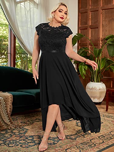 Miusol Women's Plus Size Formal Floral Retro Lace Elegant Bridesmaid Party Maxi Dress Black
