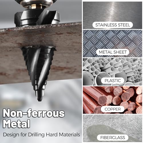 Cobalt M35 Step Drill Bit, TiAlN Coating 4 Spiral Flute Step Bit for Metal, Stainless Steel, Aluminum, Plastic, Large Step Drill 1-1/8"