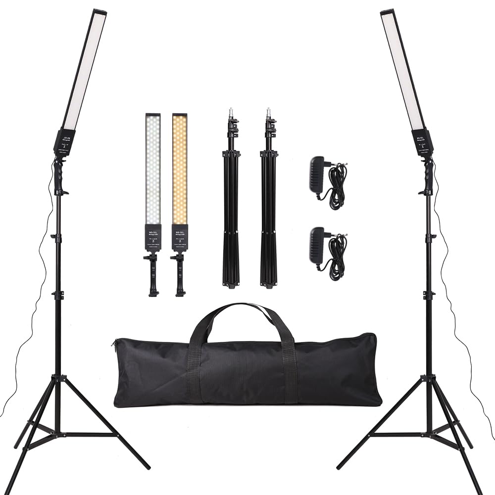 GSKAIWEN 2 Packs LED Photography Lighting Dimmable 3200K-5500K LED Video Light Photo Studio Light Kit with Tripod Stand Bag for Camera Video Studio YouTube Product Portrait Live Streaming