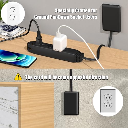 CABOCASA Dual 3FT Ultra-Thin Outlet Concealer, Universal Size Outlet Cover 3 FT Twin Extension Cord with 3 Outlets Each Side, Ideal for Home Appliances on Opposite Sides of a Wall Outlet