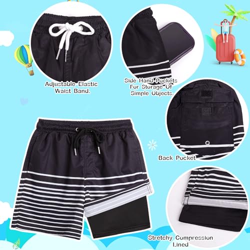 Boys Swim Trunks with Sun Hat Compression Liner Swim Shorts Quick Dry Beach Short Breathable Bucket Hat Set for 3-14 Years