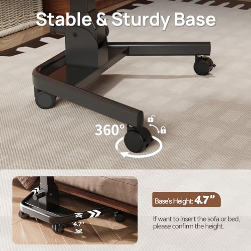 JYLH JOYSEEKER Foldable Mobile Standing Desk, Pneumatic Height Adjustable Rolling Sit Stand Desk, 90° Tiltable Portable Laptop Desk on Wheels, Mobile Desk Workstation for Home Office, Easy to Fold