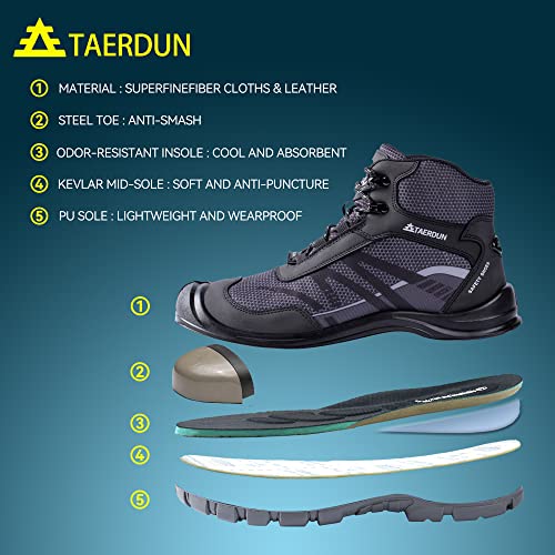 TAERDUN Steel Toe Work Boots for Men Slip-on Chelsea Boot, Men's Industrial & Construction Shoes, Waterproof, Lightweight, Comfortable, Non-slip Safety Shoes, Black, 10.5