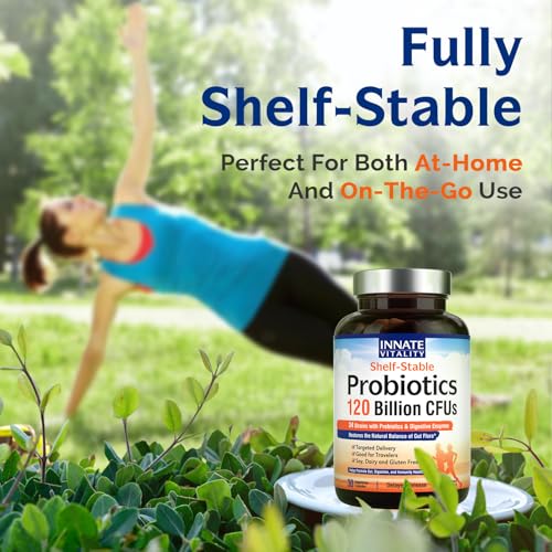 Innate Vitality Probiotics 120 Billion CFUs 34 Strains with Prebiotics & Digestive Enzymes, Digestion & Immunity Health for Women & Men, Shelf Stable, 30 Vegan Capsules