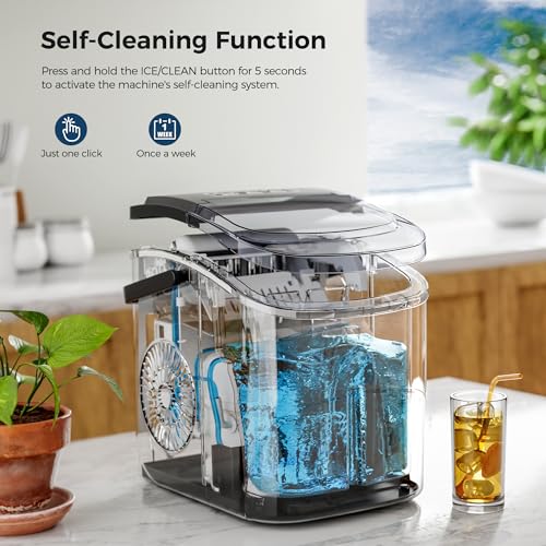 AGLUCKY Ice Makers Countertop, Portable Ice Maker Machine with Handle,26.5lbs/24Hrs, 6Mins/9Pcs Bullet Ice,Self-Cleaning Countertop Ice Maker with Ice Scoop for Home & Kitchen(Stainless Steels Black)