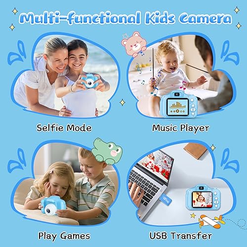 Kids Camera for Boys and Girls, GPOSY Digital Camera for Kids, Toddler Camera Christmas Birthday Toy Gifts for Kids Age 3 4 5 6 7 8 9 10 with 32GB SD Card, Video Recorder 1080P HD(Blue)