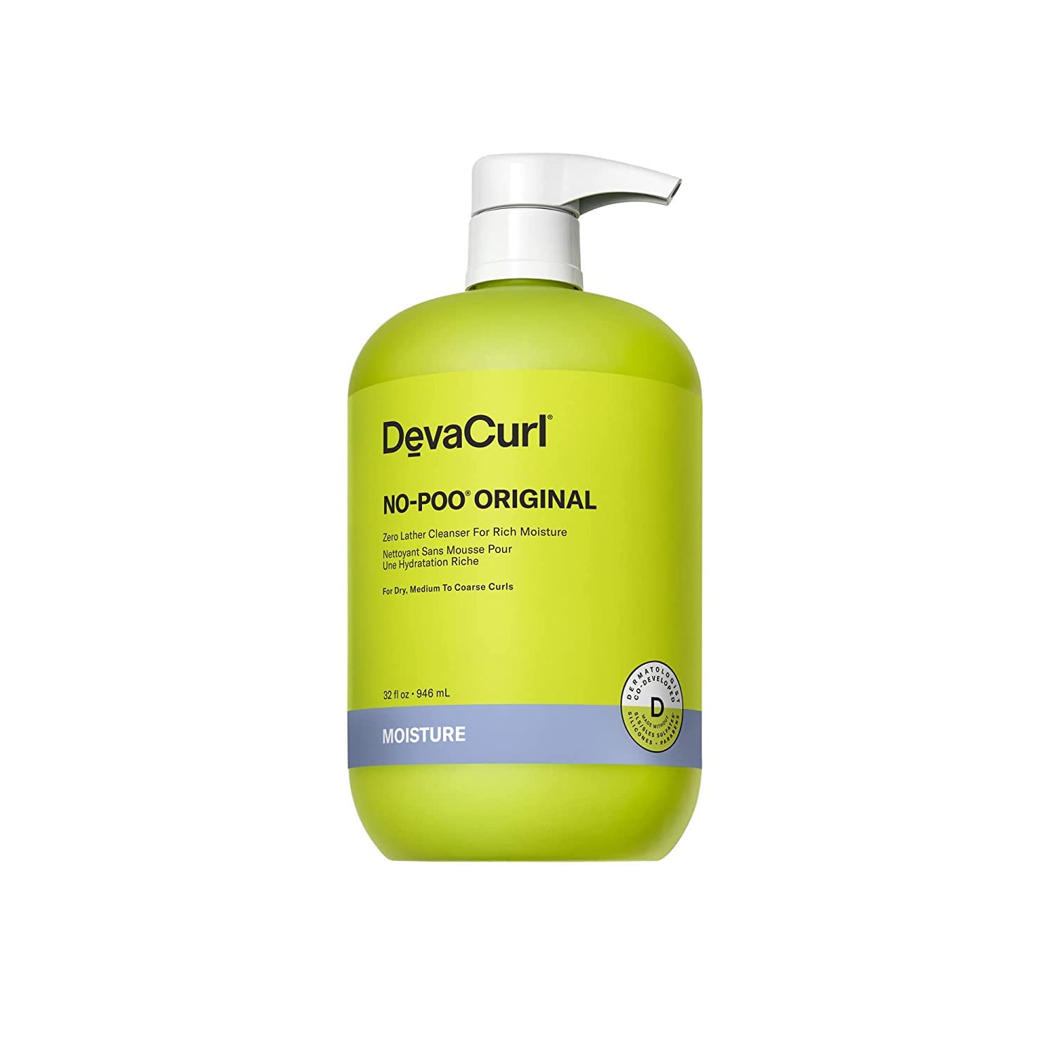 DevaCurl No-Poo Original Zero Lather Cleanser For Rich Moisture, Fresh Rose, 32 Fl Oz