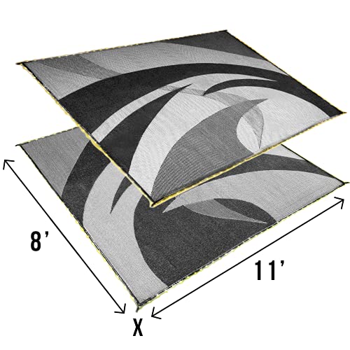 Stylish Camping L158111WL 8-feet by 11-feet LED Illuminated Patio Mat - Outdoor Patio Black/White RV Camping Mat