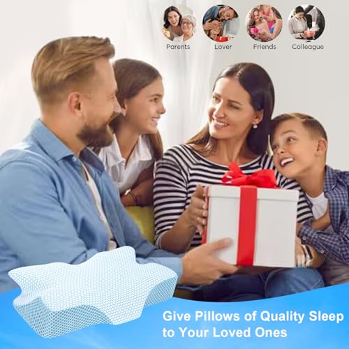 Anvo Cervical Pillow for Neck Pain Relief - Neck Pillows for Pain Relief Sleeping - Memory Foam Pillow for Neck and Shoulder Pain - Ergonomic Pillow for Side Back Stomach Sleeper-Blue Firm Queen