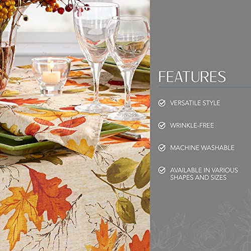 Elrene Home Fashions Autumn Leaves Fall Printed Tablecloth, Holiday Table Cover for Formal or Everyday Use, 52"x52" Square