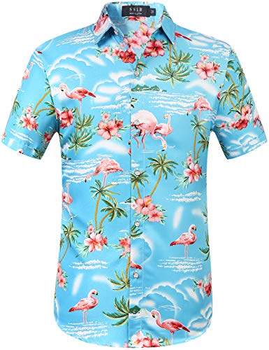 SSLR Mens Hawaiian Shirt Flamingos Casual Short Sleeve Button Down Shirts Aloha Shirt (Medium, Pink)