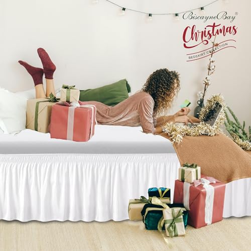 Biscaynebay Wrap Around Bed Skirts for Twin & Twin XL Beds Short Drop of 12", Sage Adjustable Elastic Dust Ruffles Easy Fit Wrinkle Resistant Silky Luxurious Fabric Machine Washable