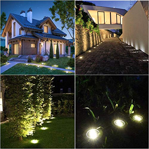 Rayolon Solar Ground Lights, Waterproof Solar Lights, Upgraded Outdoor Garden Waterproof Bright in-Ground Lights, Landscape Lights for Pathway,Yard,Deck,Lawn,Patio,Walkway (4 Pack White Light)