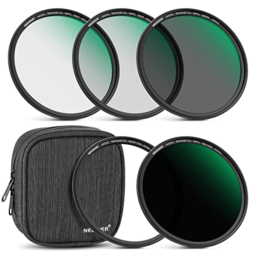 NEEWER 49 mm Magnetic ND Filter Set, ND4 ND8 ND64 ND1000 Magnetic Neutral Density Filter with Magnetic Adapter Ring and Filter Bag, Optical HD Glass with 30 Layers Nano Coating, Scratch/Waterproof