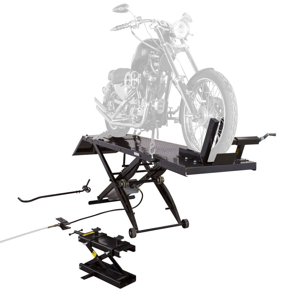 Black Widow BW-1000A-XL Extra-Long Motorcycle Lift Table with Center Jack