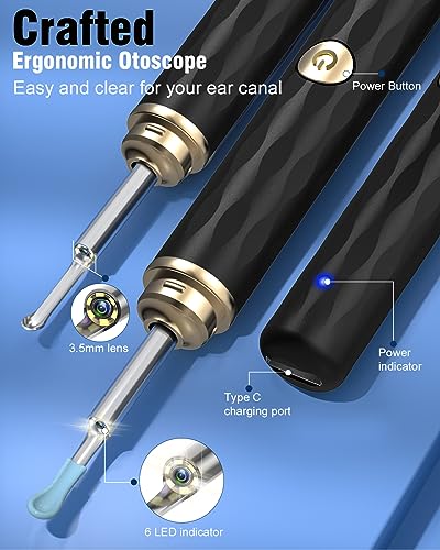 Kekoy Ear Wax Removal Camera, Ear Cleaner 1296P HD Camera, Ear Cleaning Kit with 8pcs Ear Set, Wireless WiFi Otoscope with 6 Lights, Rechargeable Earwax Removal Tool Kit for Adult & Kid(Black)
