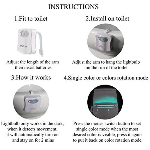 Toilet Night Light 2Pack by Ailun Motion Sensor Activated LED Light 8 Colors Changing Toilet Bowl Illuminate Nightlight for Bathroom Battery Not Included Perfect with Water Faucet Light