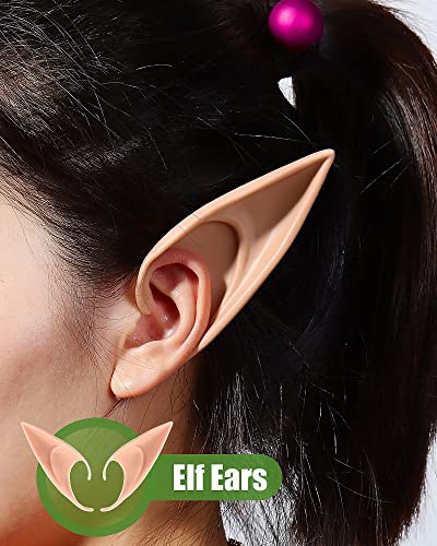 CEDAR BRIGHT Elf Ears Cosplay Masquerade Accessories - Kids&Adult Soft Pointed Ear Tips Anime Party Dress Up Costume Fairy Pixie for Halloween Christmas Party