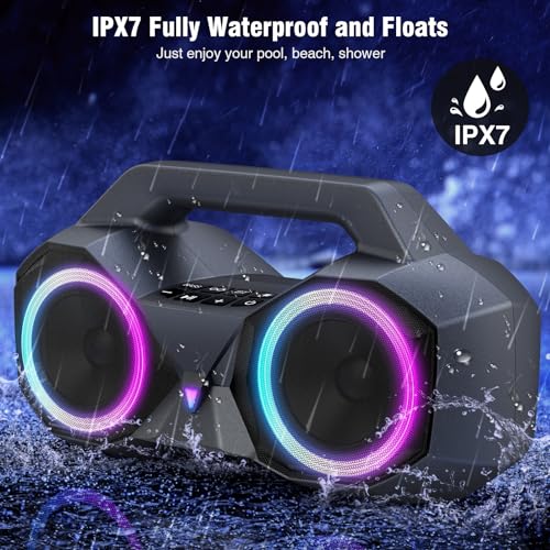 KMAG Portable Bluetooth Speaker - IPX7 Waterproof Wireless Speakers with 80W Loud HiFi Stereo Sound, 20H Playtime, Dynamic Light, Deep Bass, Dual Pairing, 5.3 BT for Outdoor, Gifts (Silver Grey)