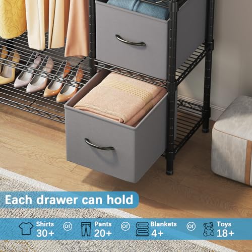 VIPEK V7 Heavy Duty Clothes Rack with Shelves Garment Rack with Drawers, Portable Clothing Storage Rack for Hanging Clothes Freestanding Closet System Adjustable Metal Wardrobe, Max Load 730lbs, Black