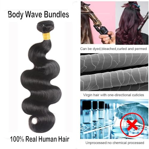 Katspon 12A Human Hair Bundles Body Wave 24 Inch One Bundle 100% Unprocessed Brazilian Virgin Hair Bundles Double Weft Weave Body Wave Bundles Human Hair Natural Black Color