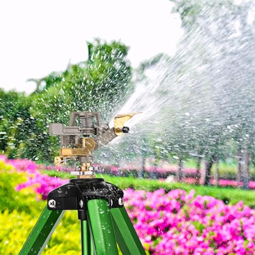 Keten Impact Sprinkler on Tripod Base, Tripod Sprinkler with 300 Degree Large Area Coverage, Extra Tall Heavy Duty Water Sprinkler for Lawn/Yard/Garden