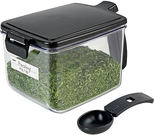 carrotez 2 Pack Airtight Spice Containers with Labels and Spoons, Food Storage Containers for Herbs, Coffee, Seasoning Organization, BPA free - Black